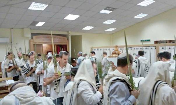 הציבור בקי בנעימות שני הנוסחים. סוכות בבית הכנסת של קהילת בני עקיבא בירוחם צילום: יאיר קלייטמן 