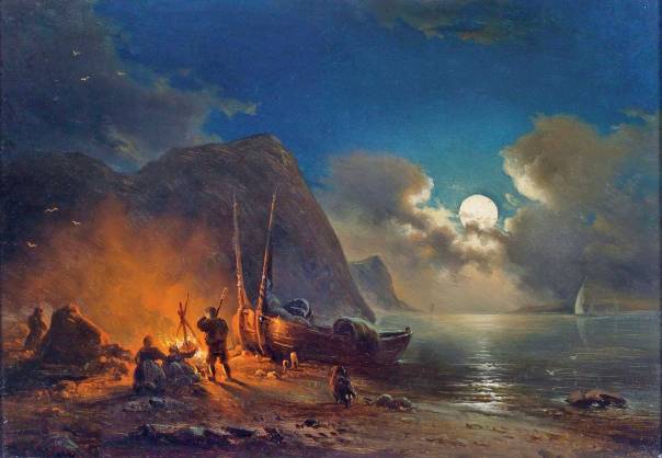 הירח כסמל האינות, באין בו חום וחיות. ג'והן אנטון קסטל, מדורה לאור הירח, 1850