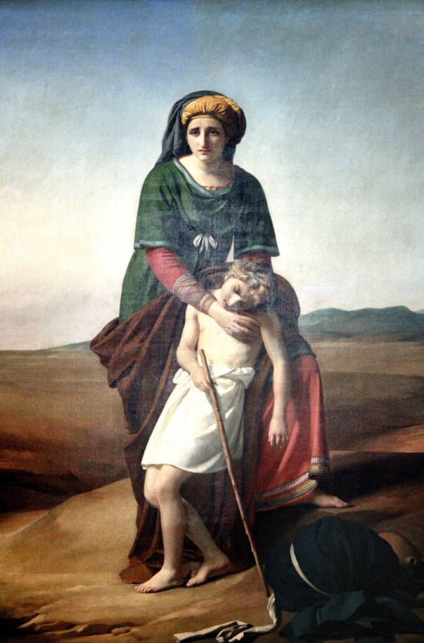 ישמעאל נזכר ביצירה המוסלמית עשרות פעמים.  הגר וישמעאל במדבר, פרנסואה ג'וזף נאבז, 1820