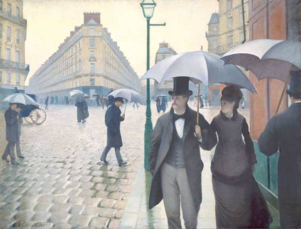 "הרחובות שרים, האבנים מדברות ובתים נוטפים היסטוריה, תהילה, רומנטיקה".  גוסטב קייבוט, רחוב פריזאי בגשם, 1877