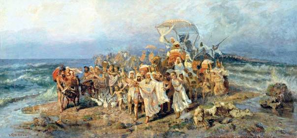 עמידה מול הים שהפך ליבשה – המיסטי שהפך לרציונלי – קיים דווקא כאשר מדובר בזיווג אמיתי.  קריעת ים סוף, וויליאם קוטרבינסקי, 1890