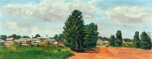 פרשת רצח כתירוץ לעיסוק בחיי מושבה קטנה. שלום פלש, "קיבוץ נען", 2012  מתוך התערוכה "נוף נעלם" המוצגת בגלריה רוטשילד תל אביב 