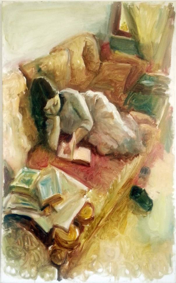 ליאוניד בלקלב, מוריה רחל קוראת על הספה, 2012 