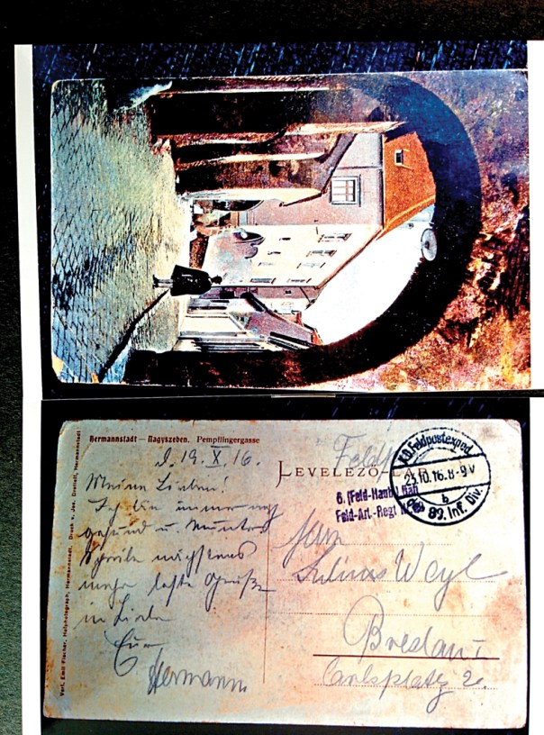 יהודי גרמניה הצטרפו לנחשול הפטריוטי. גלויה שנשלחה מהחזית, הונגריה 19.10.1916 ממכתבי הרמן וייל.  באדיבות רחל זינגר 