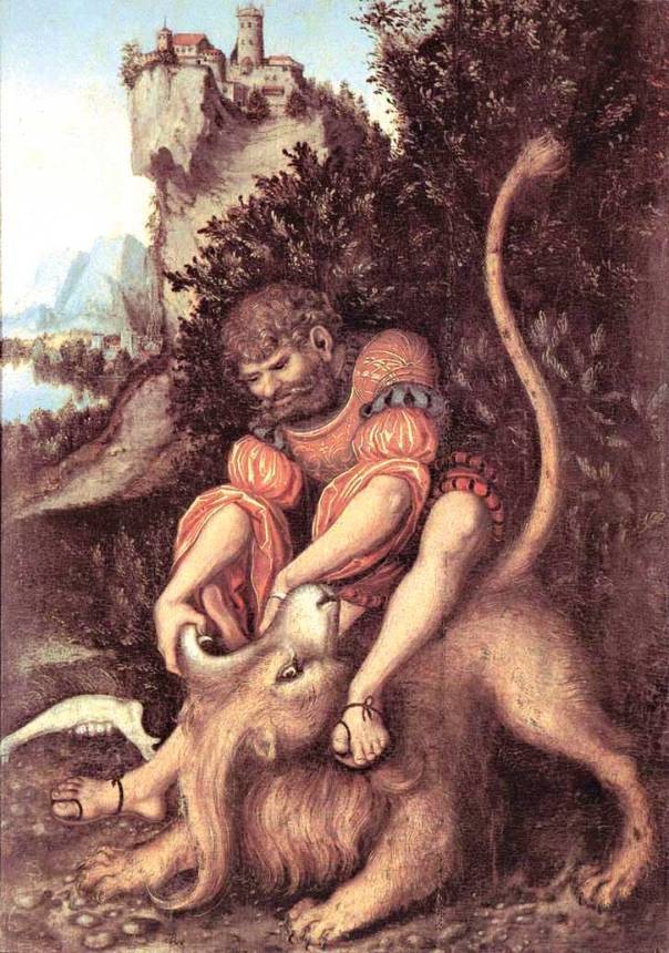 לא פחד, לא מאריה ולא מהפלשתים. שמשון נלחם באריה, לוקאס קראנאך האב, 1525