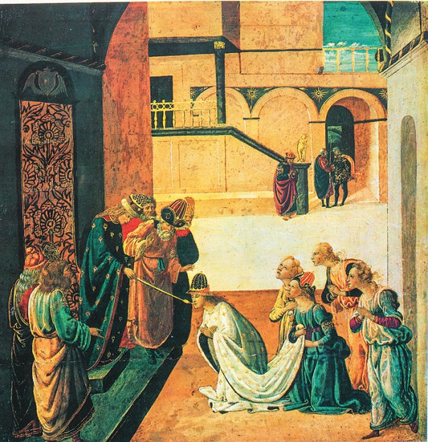 גם המלך חורג מן הכללים. אחשוורוש מושיט לאסתר את השרביט, ז'אקופו דל סלאיו, 1470