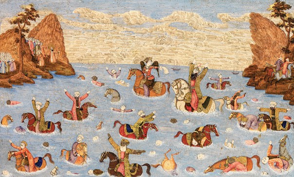  פרעה‭ ‬וחייליו‭ ‬טובעים‭ ‬בים‭, ‬איראן‭, ‬המאה‭ ‬ה‮–‬19 מתוך‭ ‬התערוכה‭ "‬מוסא‭ ‬במצרים‭ ‬‮–‬‭ ‬תיאורי‭ ‬משה‭ ‬בציור‭ ‬האסלאמי‭", ‬המוצגת‭ ‬במוזיאון‭ ‬ישראל‭, ‬ירושלים 