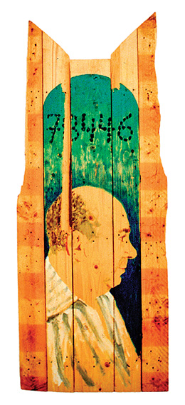 מִִספר‭ ‬ש‭"‬נצרב‭" ‬ביצירות‭ ‬רבות‭ ‬של‭ ‬האמן‭. ‬ חיים‭ ‬מאור‭, ‬אבא‭ ‬עם‭ ‬מספר‭, ‬1986‭. ‬מתוך‭ ‬הספר