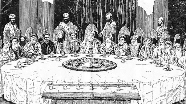 "מה שהחזיק אותי זה הידיעה שאני בא ממסורת מאוד משמעותית". חכמי בבל (עיראק), ציור מהמאה ה–19. יושב שישי משמאל: הבן איש חי