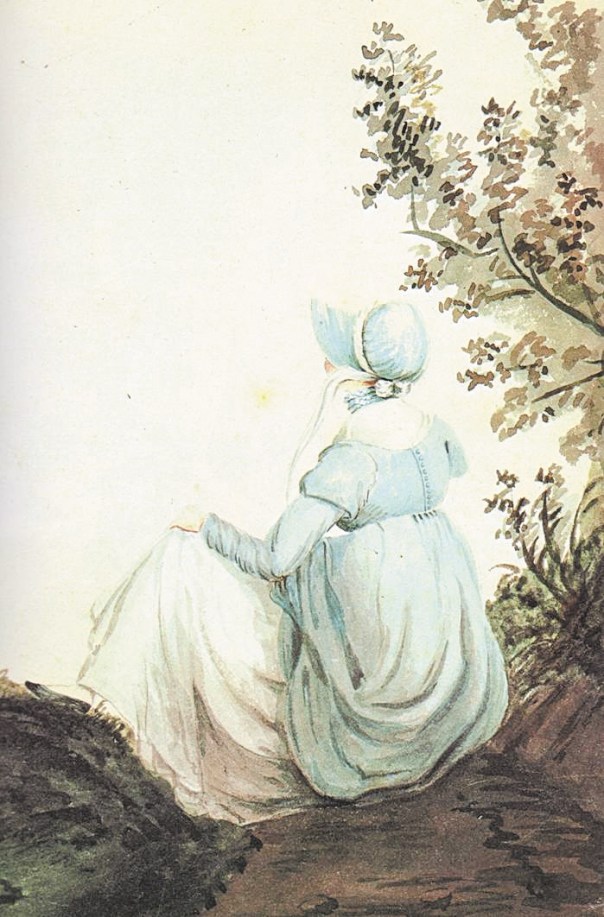 תיעוב עז ובלתי מוסתר כלפי גיבורת ספרה. ג'יין אוסטן בציור שציירה אחותה קסנדרה, 1804